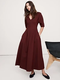 Taffeta Puff-Sleeve Maxi Dress