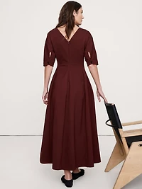 Taffeta Puff-Sleeve Maxi Dress