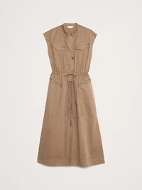 COTTON TWILL UTILITY LONG MIDI DRESS