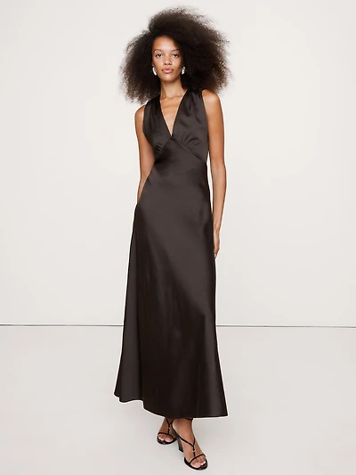 Stretch-Satin Open-Back Maxi Dress