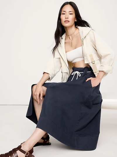 Cotton Poplin Maxi Skirt with Rope Tie