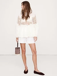 Cotton & Lace Mock-Neck Top
