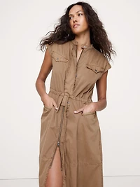 COTTON TWILL UTILITY LONG MIDI DRESS