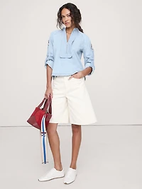 Chambray Zip Popover Top