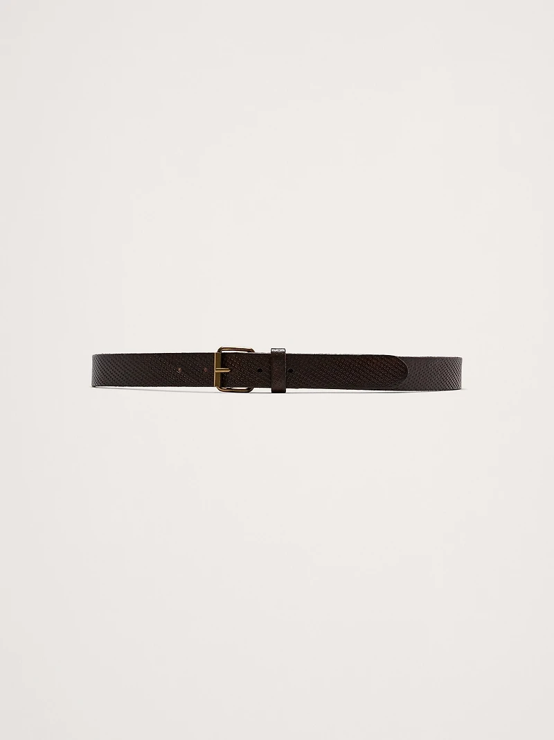 Embossed Leather Belt with Roller Buckle