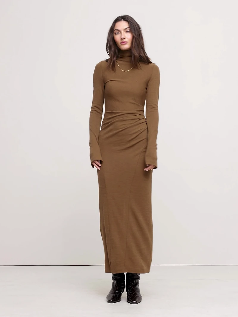 Wool-Blend Jersey Ruched Maxi Dress