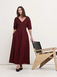 Taffeta Puff-Sleeve Maxi Dress