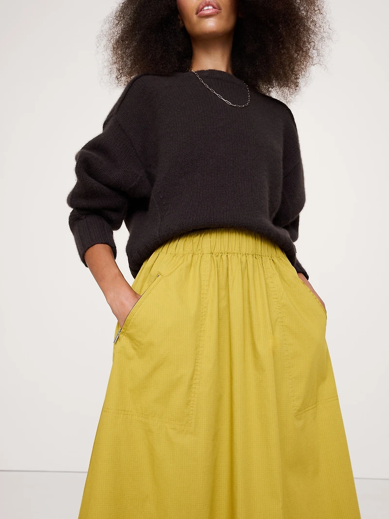 Stretch-Cotton Utility Midi Skirt