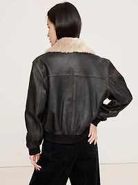Oversized Distressed Leather Flight Jacket