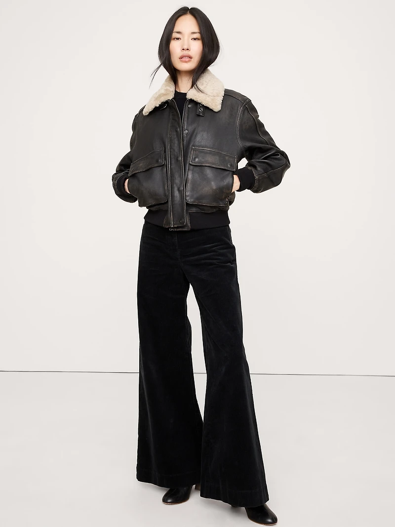 Oversized Distressed Leather Flight Jacket