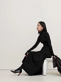 Taffeta Combo Turtleneck Maxi Dress
