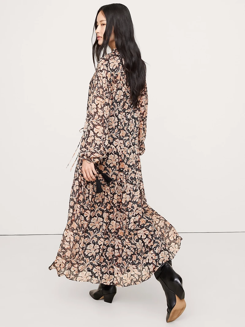 Lurex Stripe Tiered Maxi Dress