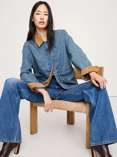 Denim Chore Coat with Corduroy Collar