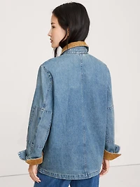 Denim Chore Coat with Corduroy Collar