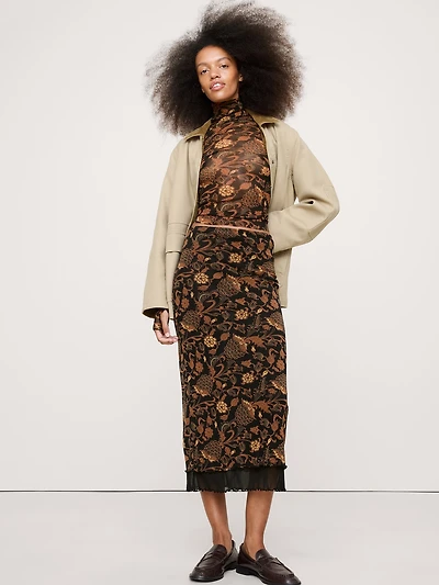 Lettuce-Hem Mesh Midi Skirt