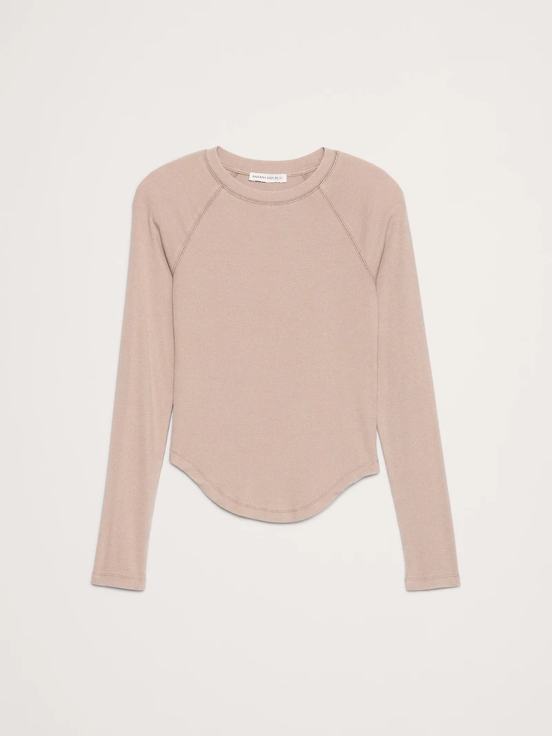 Ribbed Curved-Hem T-Shirt