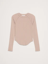 Ribbed Curved-Hem T-Shirt
