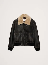 Oversized Distressed Leather Flight Jacket