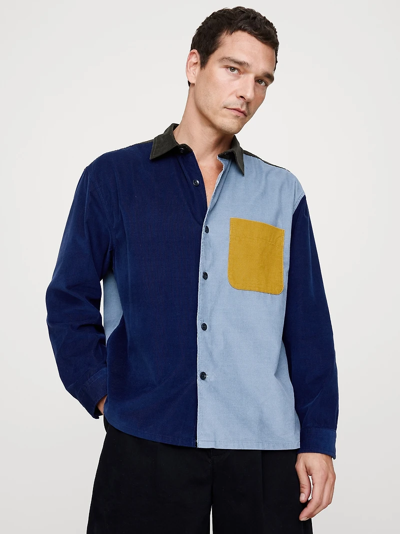 Loose-Fit Colorblock Corduroy Shirt