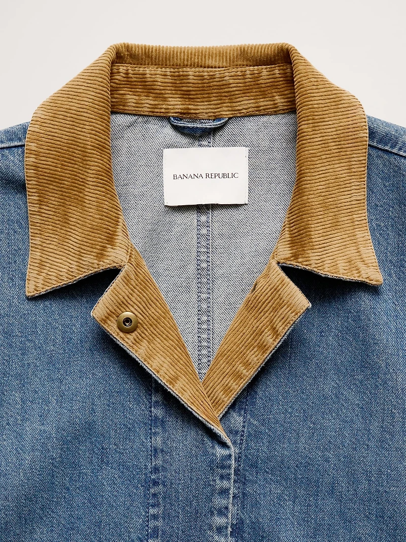 Denim Chore Coat with Corduroy Collar