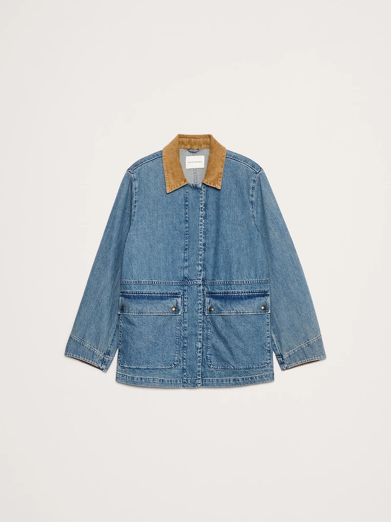 Denim Chore Coat with Corduroy Collar