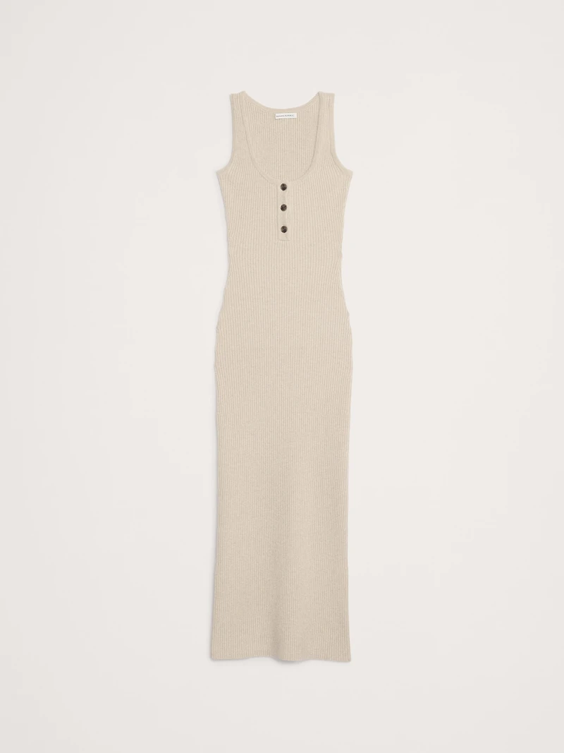 Merino-Cotton Henley Sweater Maxi Dress