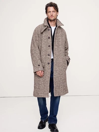 Italian Herringbone Balmacaan Coat