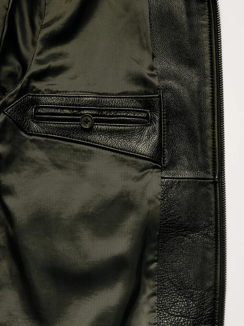 Oversized Distressed Leather Bomber Jacket