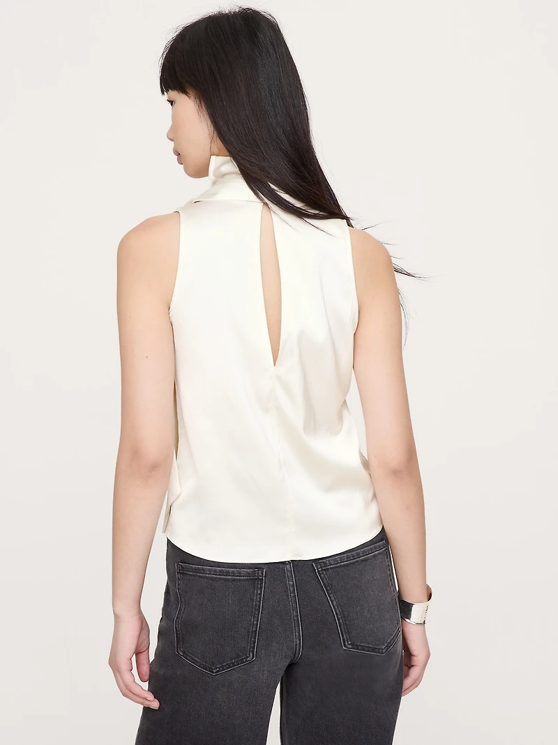 Stretch-Satin Tie-Neck Top