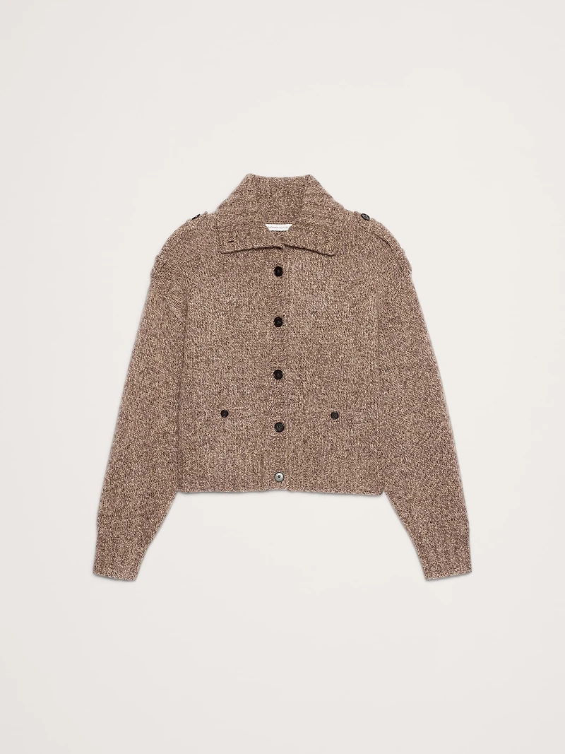 Marled Cashmere-Merino Blend Epaulet Cardigan