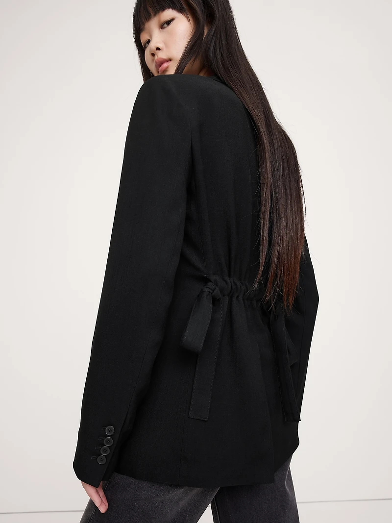 Boyfriend Drapey Twill Belted Blazer