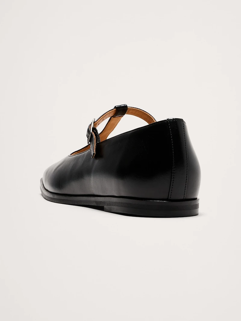 Italian Leather Square-Toe Mary Jane Flats