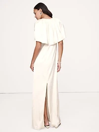 Stretch-Satin Cape Maxi Dress