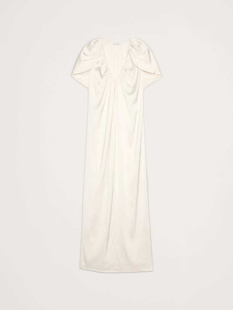 Stretch-Satin Cape Maxi Dress