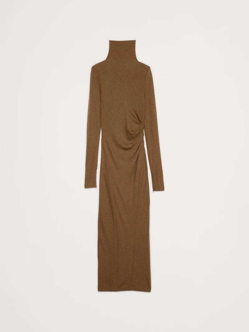 Wool-Blend Jersey Ruched Maxi Dress