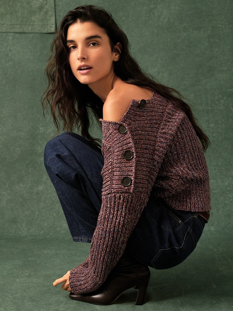 Cotton Button-Shoulder Sweater