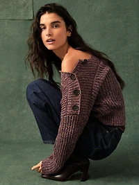 Cotton Button-Shoulder Sweater
