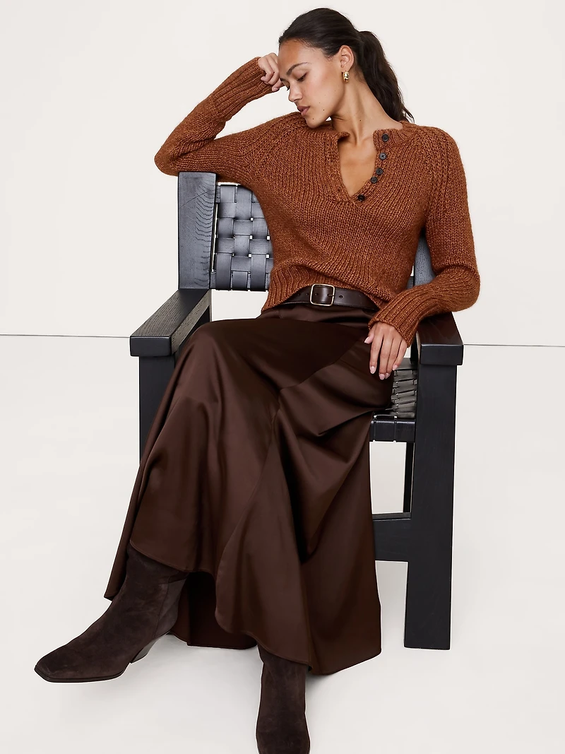 Cotton-Alpaca-Merino Henley Sweater