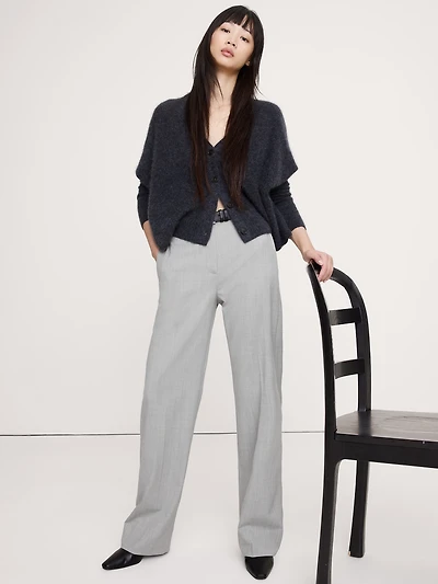 High-Rise Modern Straight Italian Lightweight Wool Pant