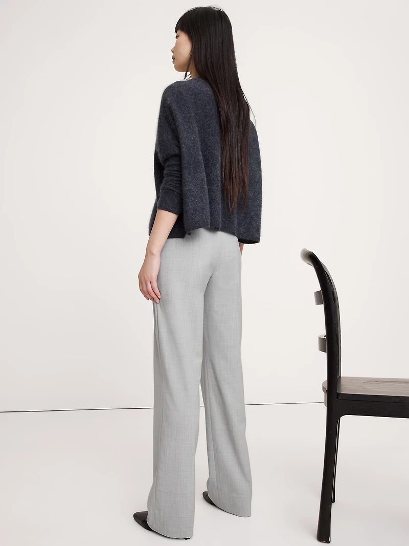 High-Rise Modern Straight Italian Lightweight Wool Pant