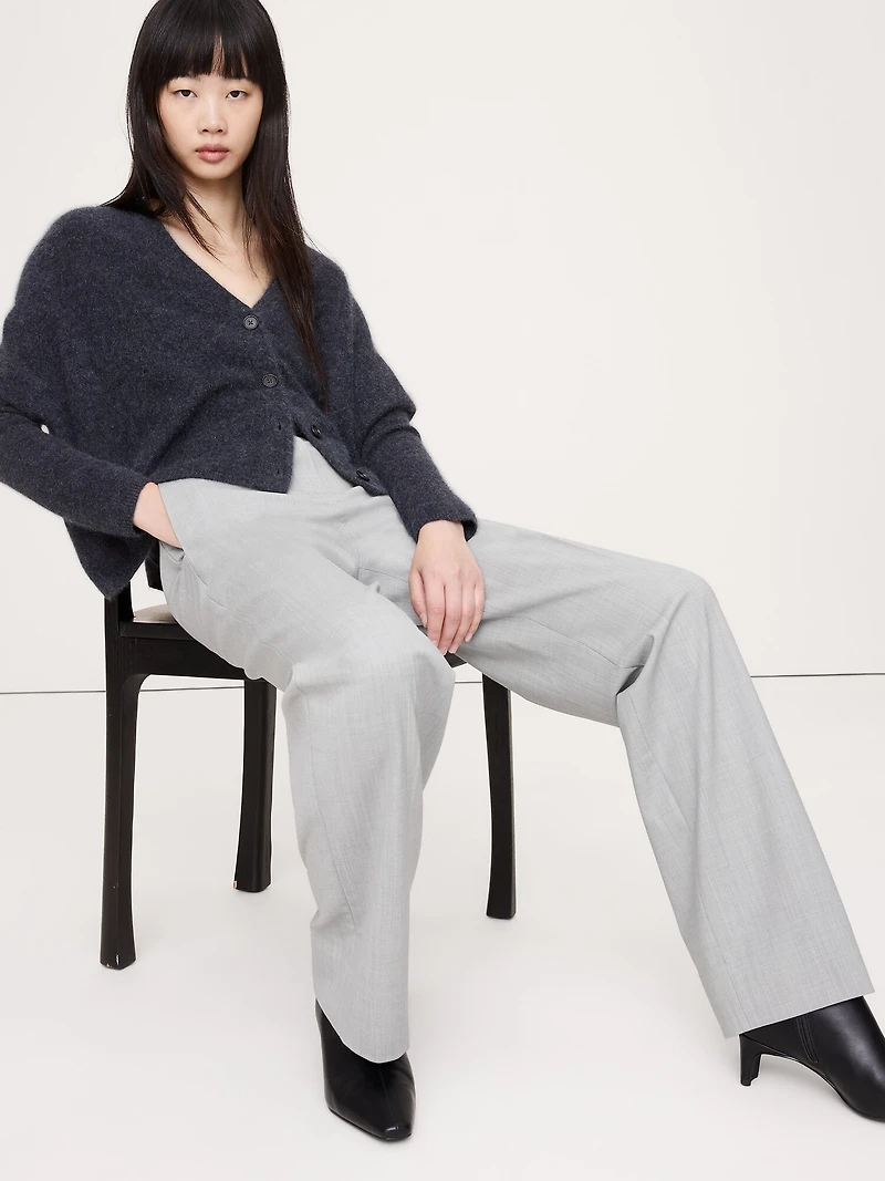 High-Rise Modern Straight Italian Lightweight Wool Pant