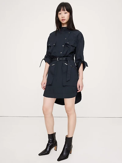 Stretch-Cotton Utility Mini Dress