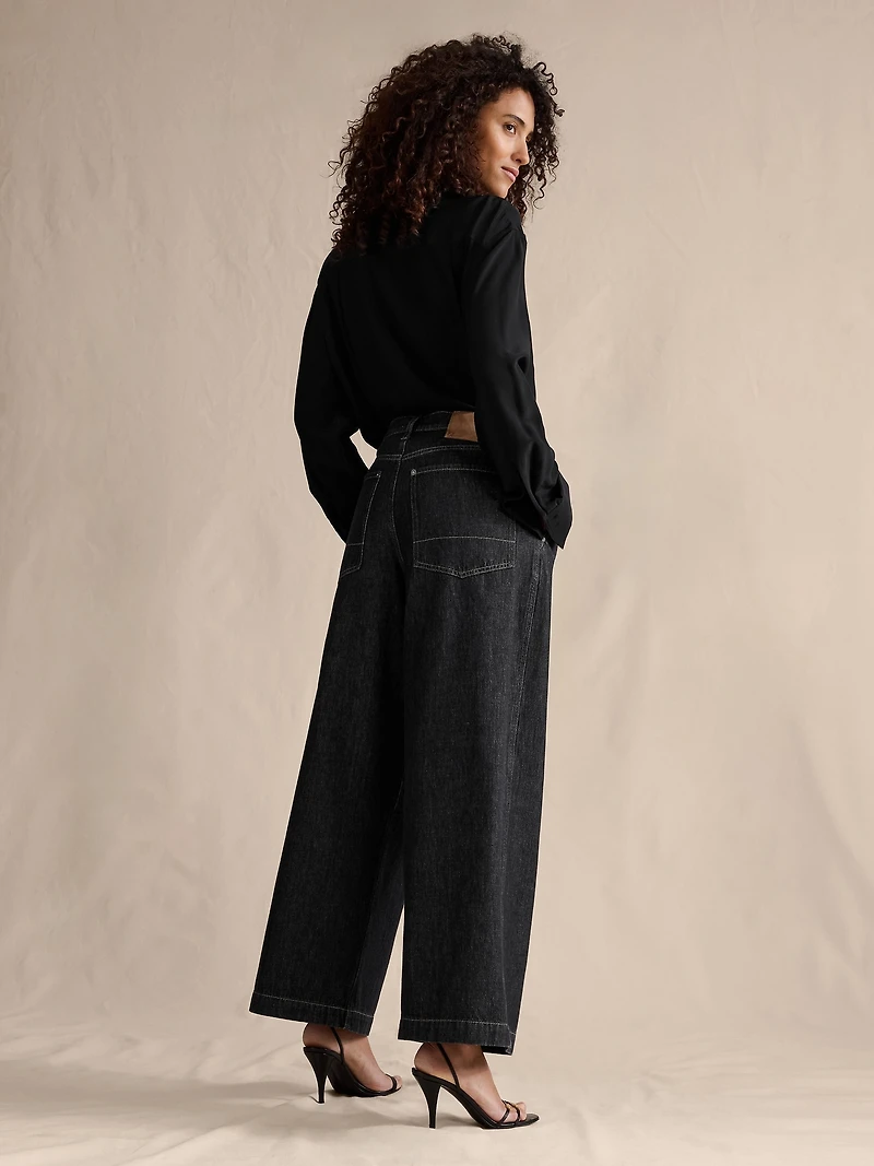Mid-Rise Loose Pleated Ankle Jean