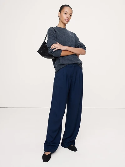 Soho Mid-Rise Pleated Wide-Leg Drapey Twill Pant