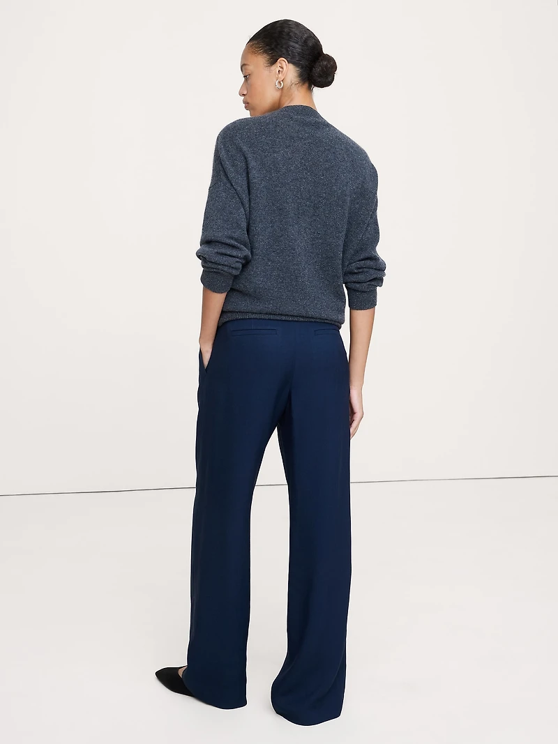Soho Mid-Rise Pleated Wide-Leg Drapey Twill Pant