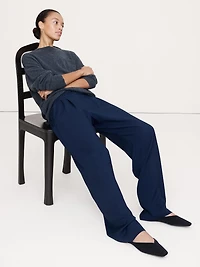 Soho Mid-Rise Pleated Wide-Leg Drapey Twill Pant