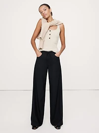Mid-Rise Wide-Leg Wool-Blend Drawstring Pant