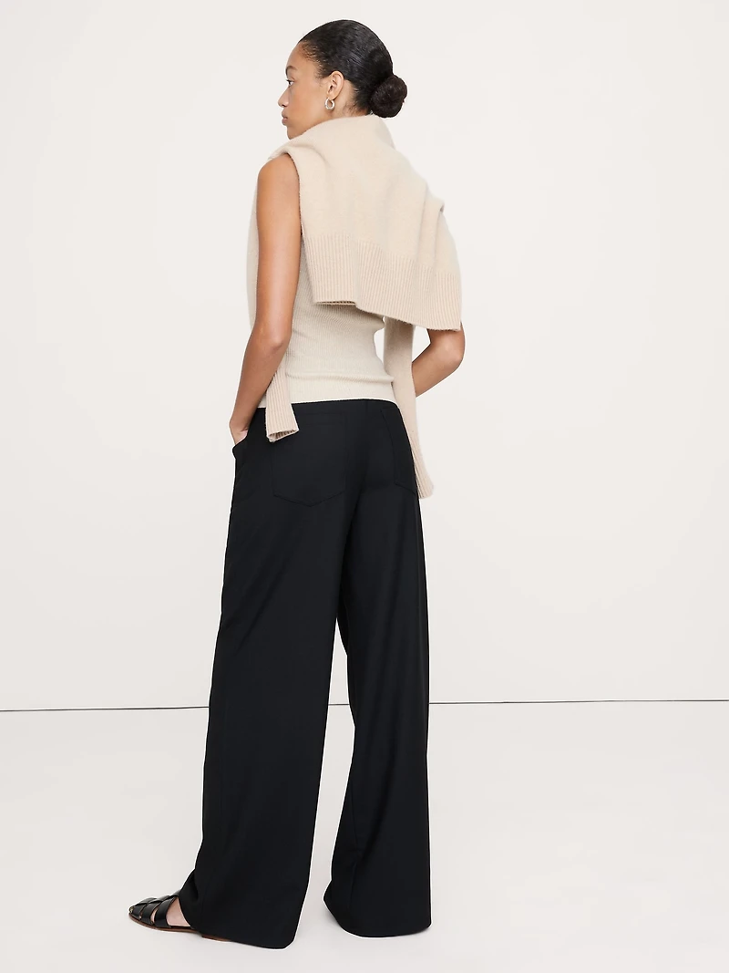 Mid-Rise Wide-Leg Wool-Blend Drawstring Pant