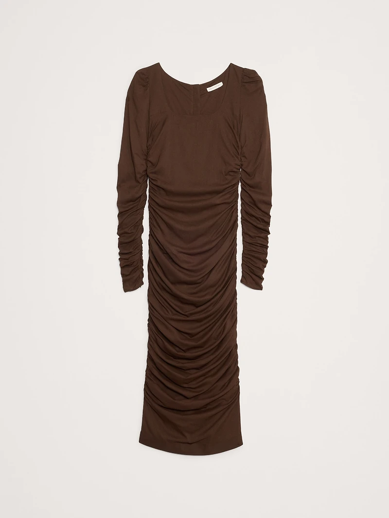 Stretch-Crepe Ruched Midi Dress
