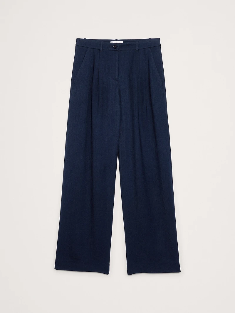 Soho Mid-Rise Pleated Wide-Leg Drapey Twill Pant